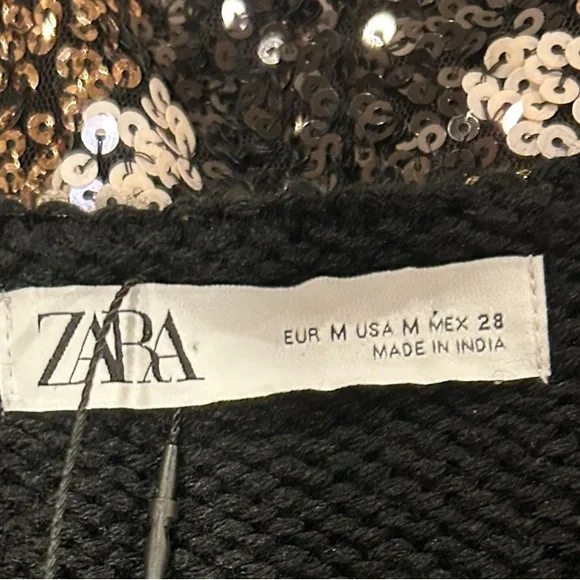 Zara Black, White, & Gold  Sequin Open Front Cardigan Size Medium NWT - Picture 2 of 9